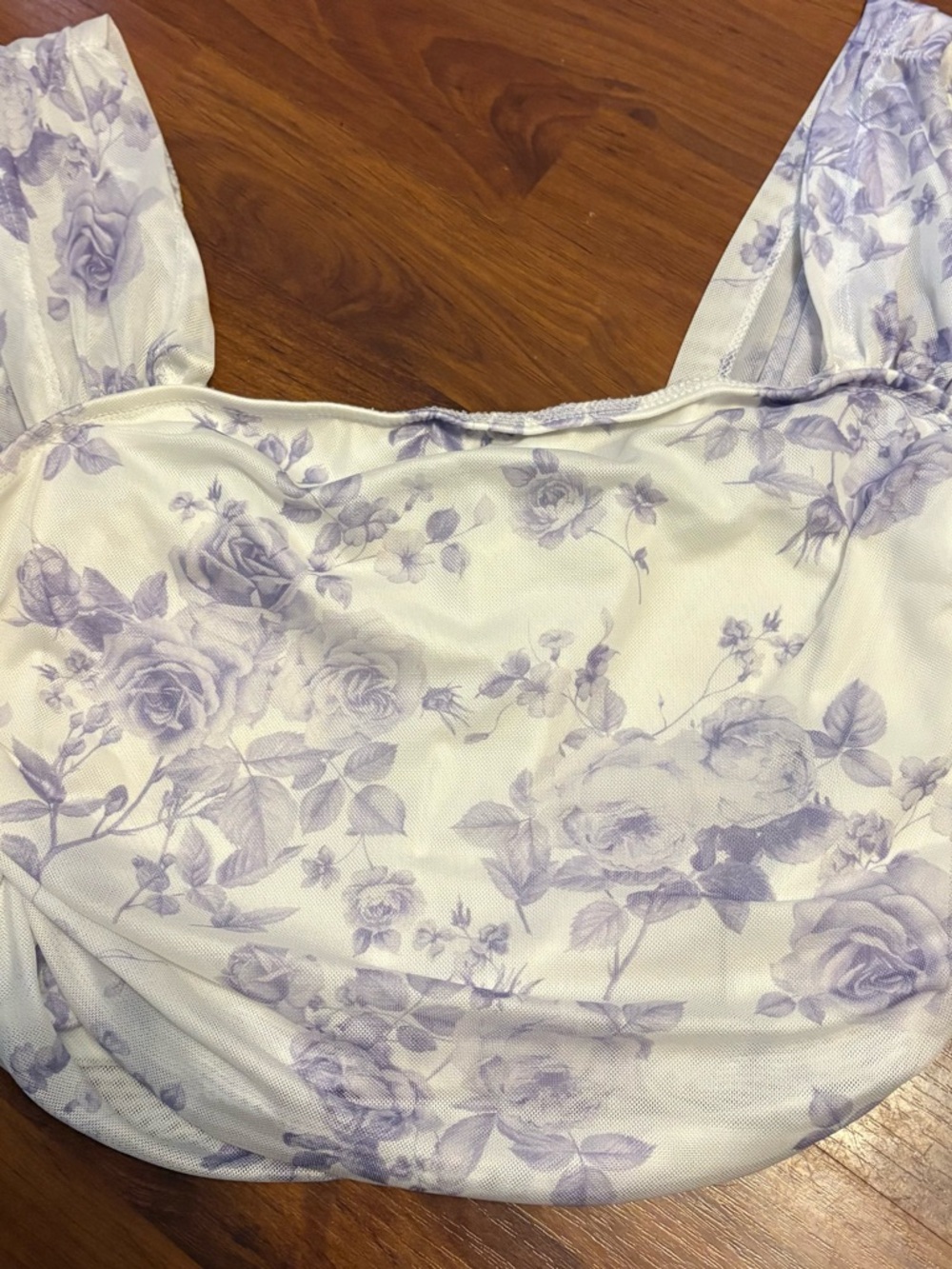 SHEIN White Crop Top with Lavender Rose Print